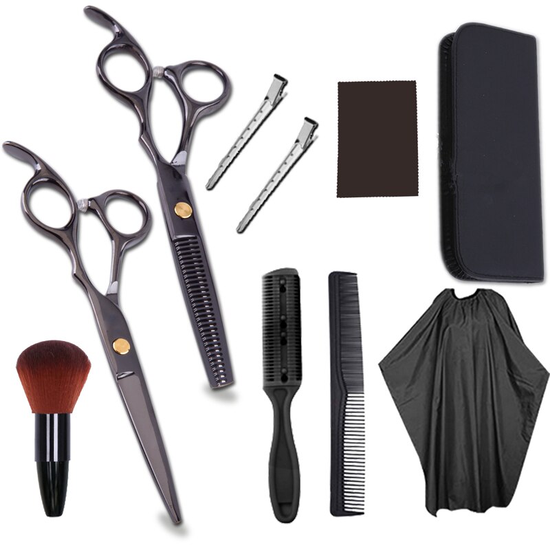 Costway 440 Steel 6 Inch Black Hair Scissors Set Cutting Barber Salon Haircut Thinning Shears Hairdressing Scissors: black suit3