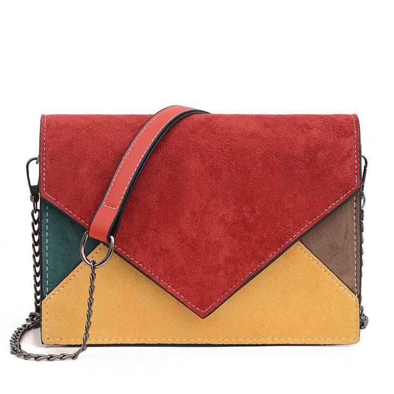 SMOOZA Chain Retro Matte Patchwork Crossbody Bags for Women Messenger Bags Strap Shoulder Bag Lady Small Flap criss-cross Bag: Red