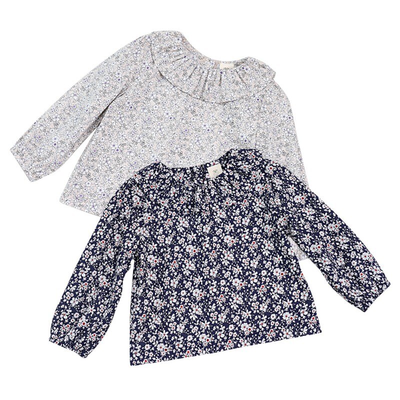 Automne filles mignonnes Blouse bébé filles solides hauts vêtements fleur col manches bouffantes Blouse bébé fille vêtements décontracté infantile Costum