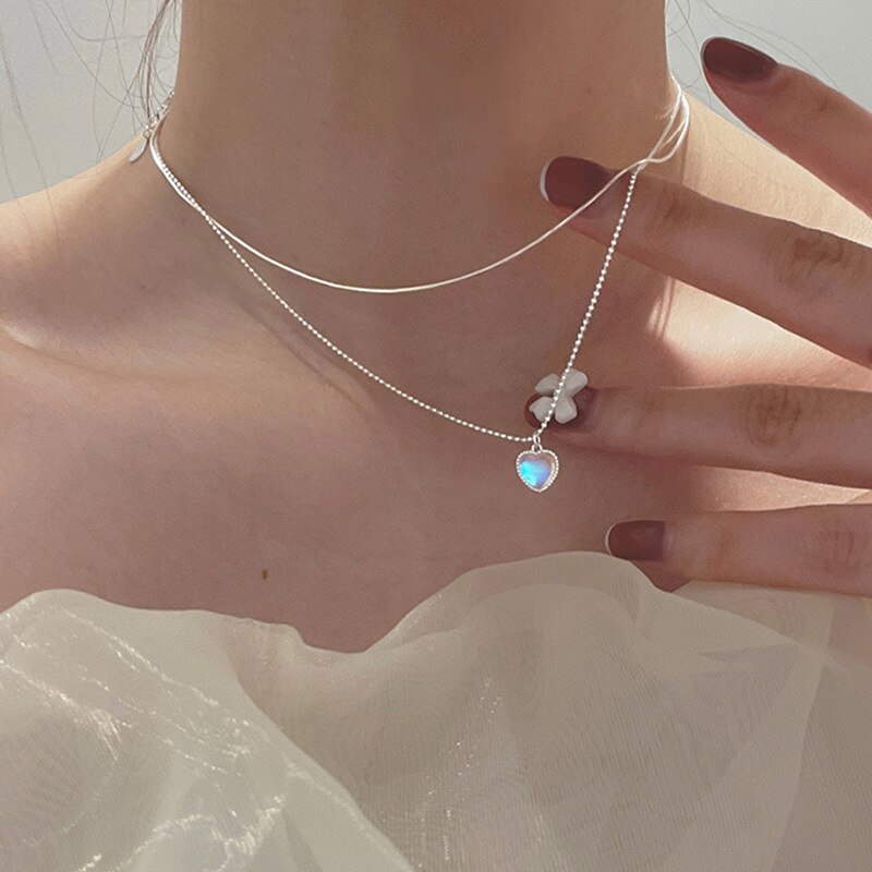 Voq sølv farve kærlighed vedhæng halskæde geometrisk enkel kraveben kæde fest halskæde smykker