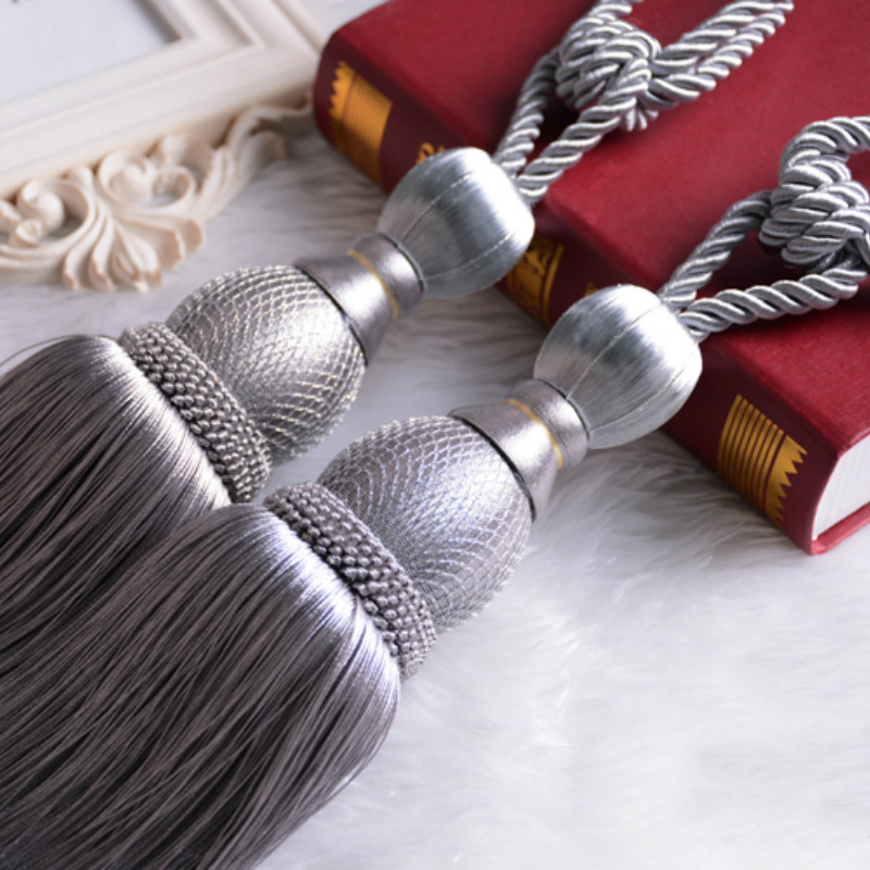 Grand rideau rétro de luxe, 1 paire, attaches à dos avec pompons, embrasses en corde, accessoires de décoration pour la maison: YELLOW