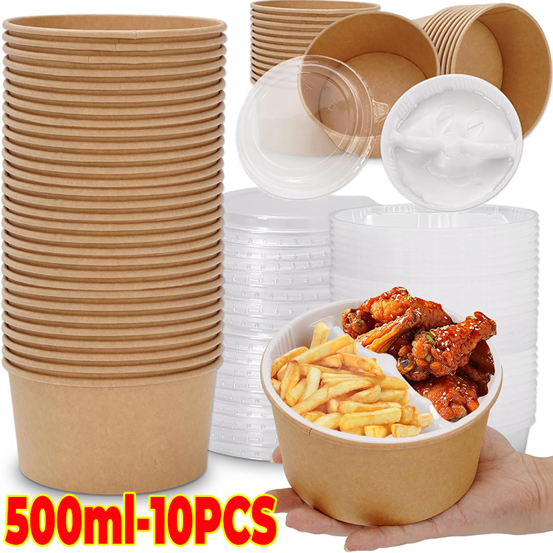 10/20 szt. Jednorazowe pudełka na obiad kraft, pojemniki na owoce i sałatki, szybkie opakowania na jedzenie z pokrywką na imprezy i kemping: Brązowy