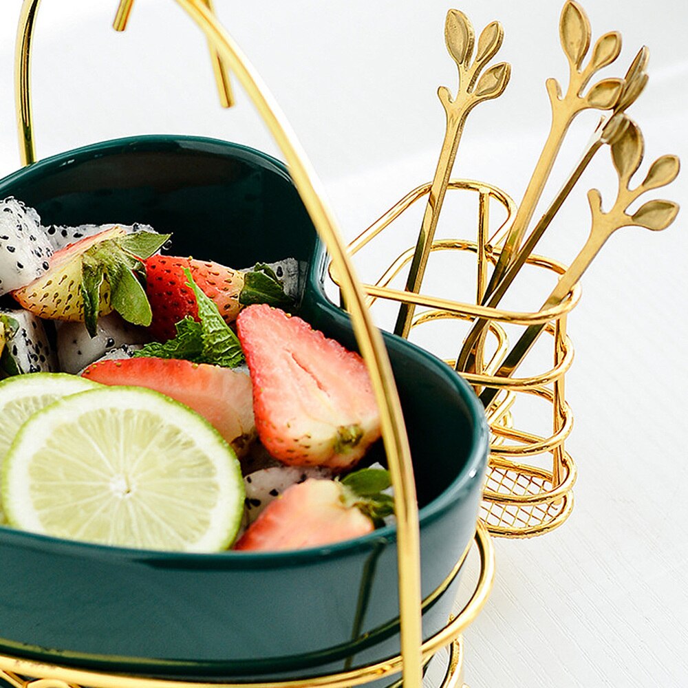 Heart-shaped Ceramics Fruit Tray 650ML Salad Bowl Handicraft Kitchen Tools Iron Art Beautiful Home Friendly Storage Box