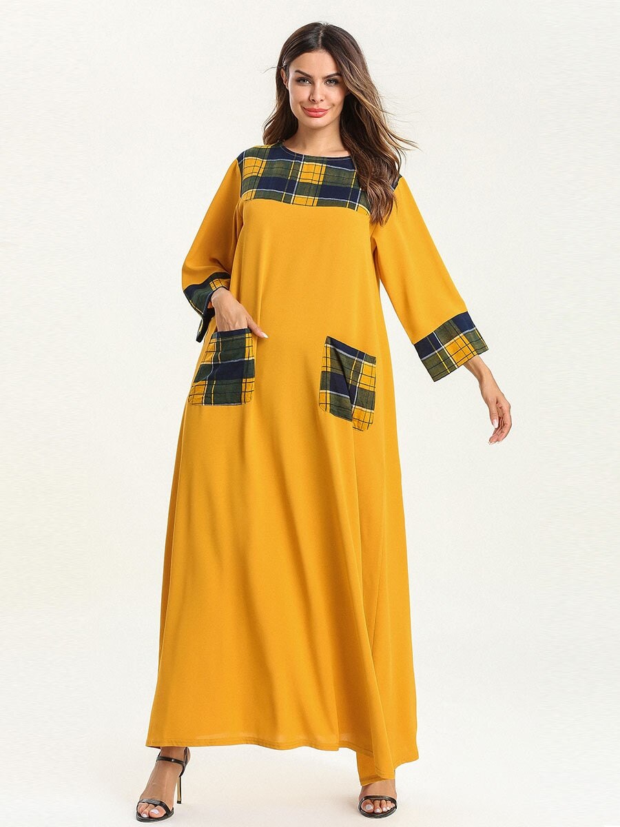Abaya pour femmes, Robe musulmane, dubaï, Bangladesh, vêtements islamiques, Kaftan 4XL, Abaya arabe turc, poches jaunes,