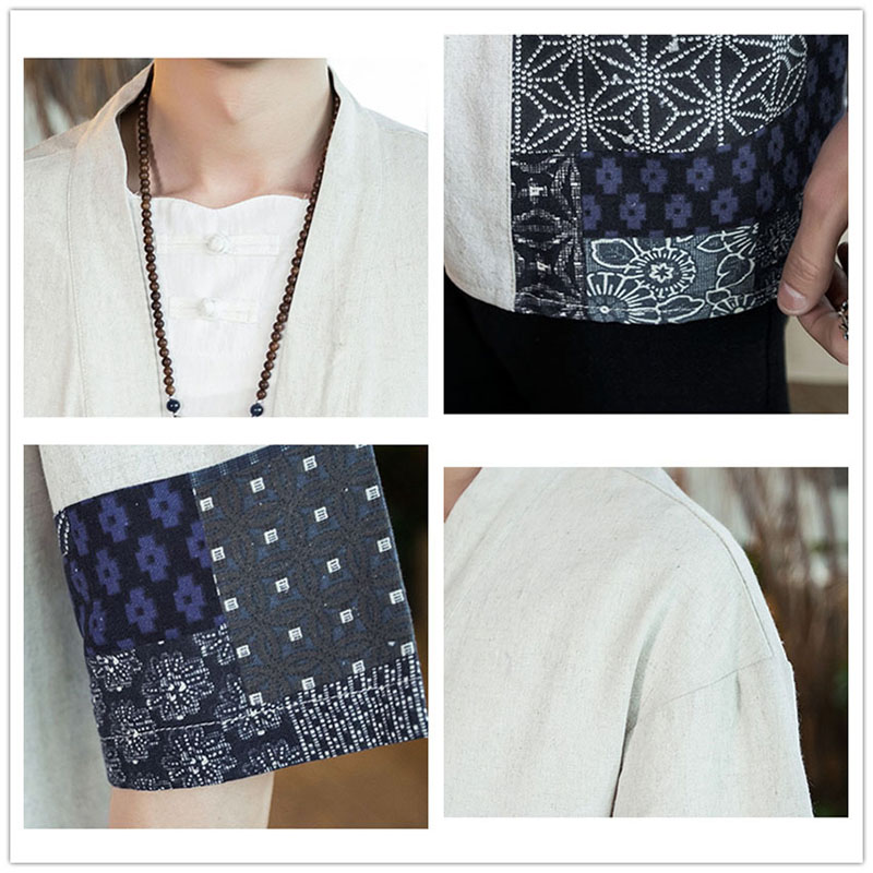 Jddton herre bomull lin kimono jakker fritid cardigan streetwear skjorter japansk samurai tradisjonelle uformelt kåper 5xl je011