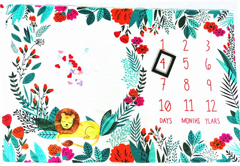 Animais bonitos Flores Pattern Bebê Infantil Acessórios Marco Bebe Cobertores Fundo Pano de Fundo do Calendário Foto Da Menina do Menino: LH-100x150cm