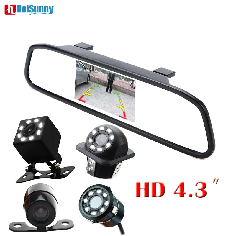 Haisunny 2 In 1 Auto Led Night Vision Rear View Backup Camera Met Hd 4.3 "Auto Hd Video auto Parking Achteruitkijkspiegel Monitor