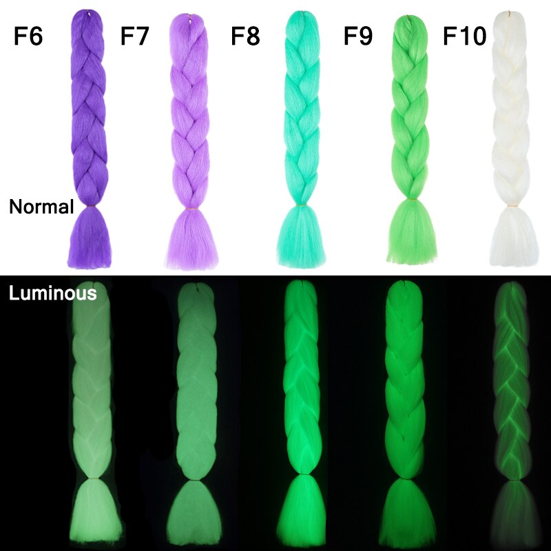 Neon Glowing Hair Florescent Light Braiding Hair Synthetic Jumbo Braids Shining Hair in the Darkness 24inch 100g kanekalon