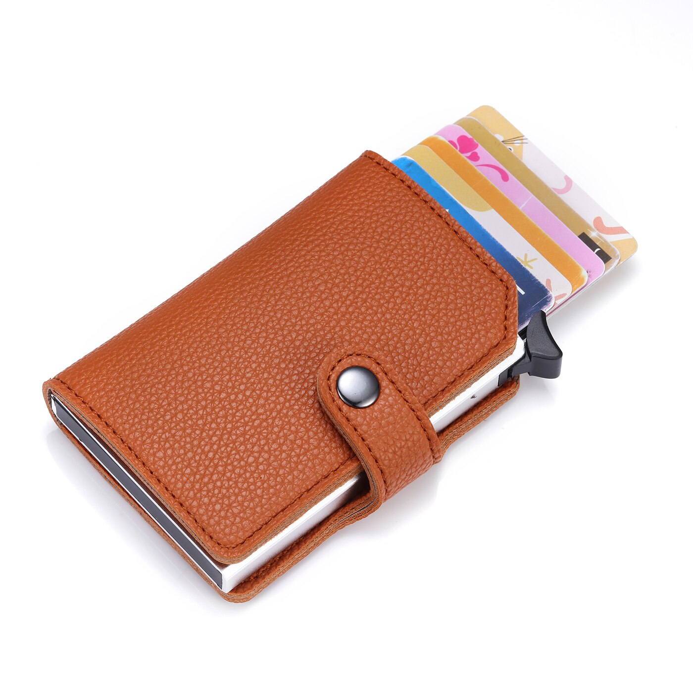 Bisi Goro Rfid Anti-Diefstal Metalen Aluminium Portemonnee Minimalistische Bank Kaarthouder Mini Mannen En Vrouwen Zwarte Business Credit card Case: X-56 Brown