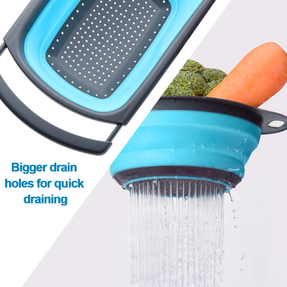 Silicone Collapsible Colander Quart Over The Sink Strainer Basket Kitchen Food Grade Flour Sifter Vegetable Strainers Dishwasher
