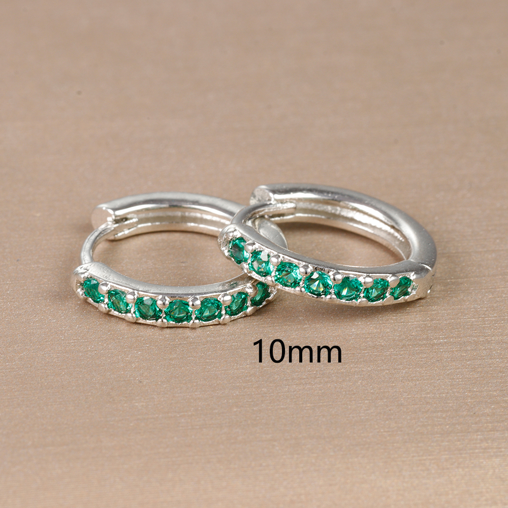 Pendientes de aro pequeños verdes de acero inoxidable para mujer, aretes Piercing de circonita con círculo redondo pequeño, joyería de tendencia personalizada, 2 uds.: Pistola negra plateada