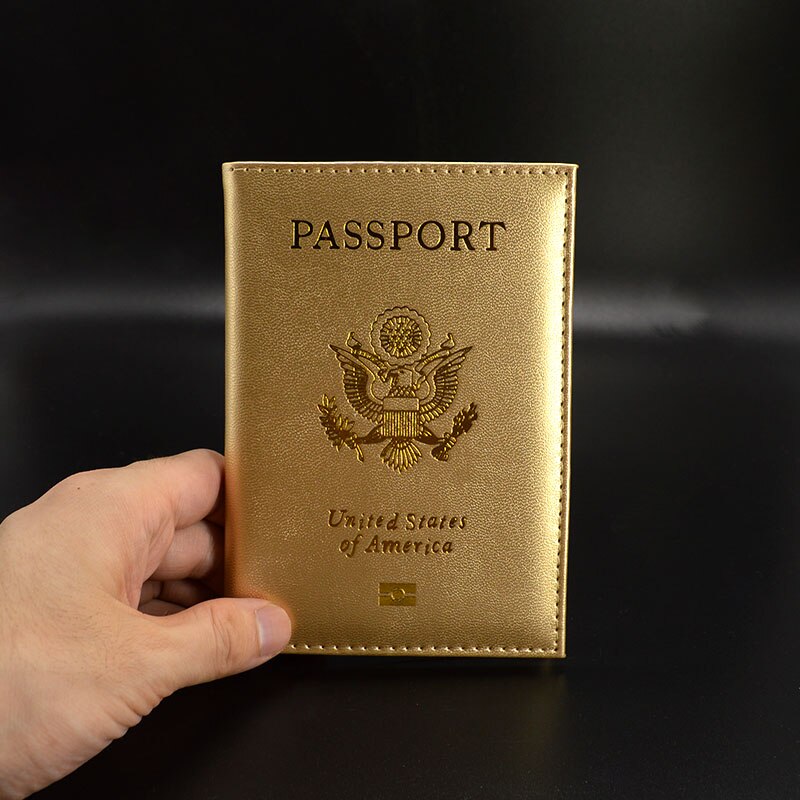 Pu leather USA Passport Cover Women Soft Leather Passaporte Case Travel wallet Passport Holder Document Organizer: Gold