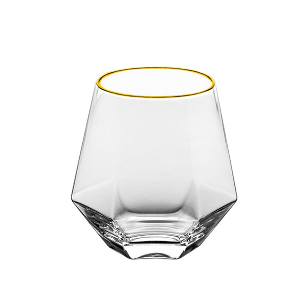 300ml Diamond Shape Glass Cup Bar Restaurant Water Whisky Cocktail Coffee Mug Diamond Shape Glass Mug Drinkware Glass Cup: Golden Edge