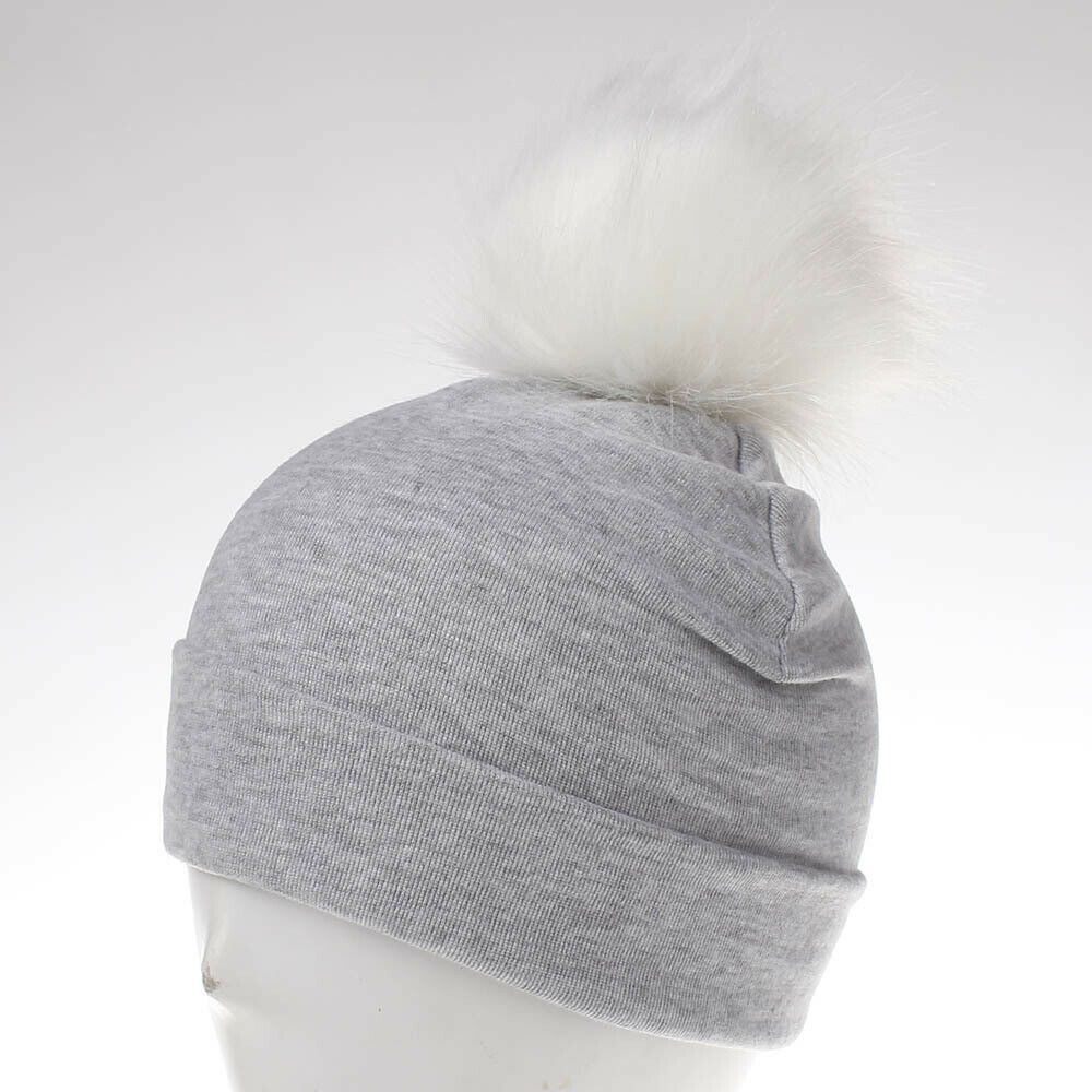 Babyaccessoires peutermeisje en -jongen baby baby winter warm gehaakt brei muts muts zacht effen muts pluizige pompon bal: Lichtgrijs wit