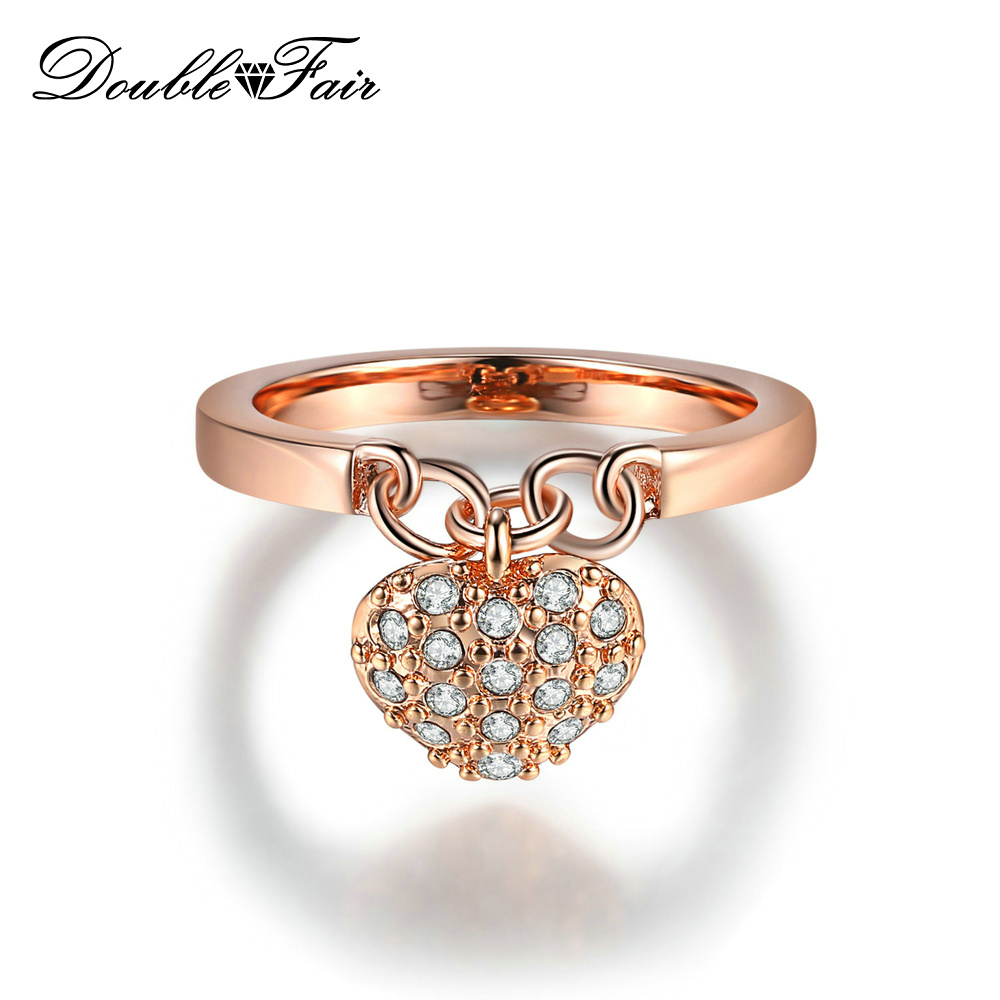 Double Fair Brand Romantic Love Heart shaped Buckle Rings For Women Engagement Party Jewelry Women's Ring For Girl DFR279: 9