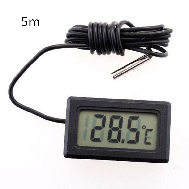 Junejour Digital LCD Thermometer Temperature Gauge Aquarium Thermometer with Probe: black wired 5M