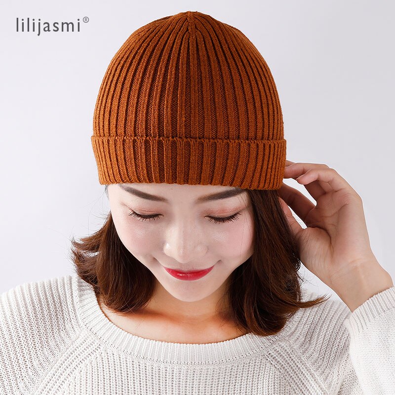 unisexe laine épais casquettes Simple solide chapeau mélanges doux Fine fil tricoté chapeau bonnets laine hiver printemps casquettes Skullies