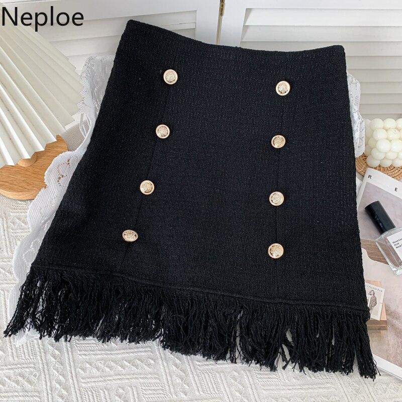 Neploe minikjol damkläder koreanska #39 de mujer tofsar tweed bodycon kjolar vit svart  y2k kjol