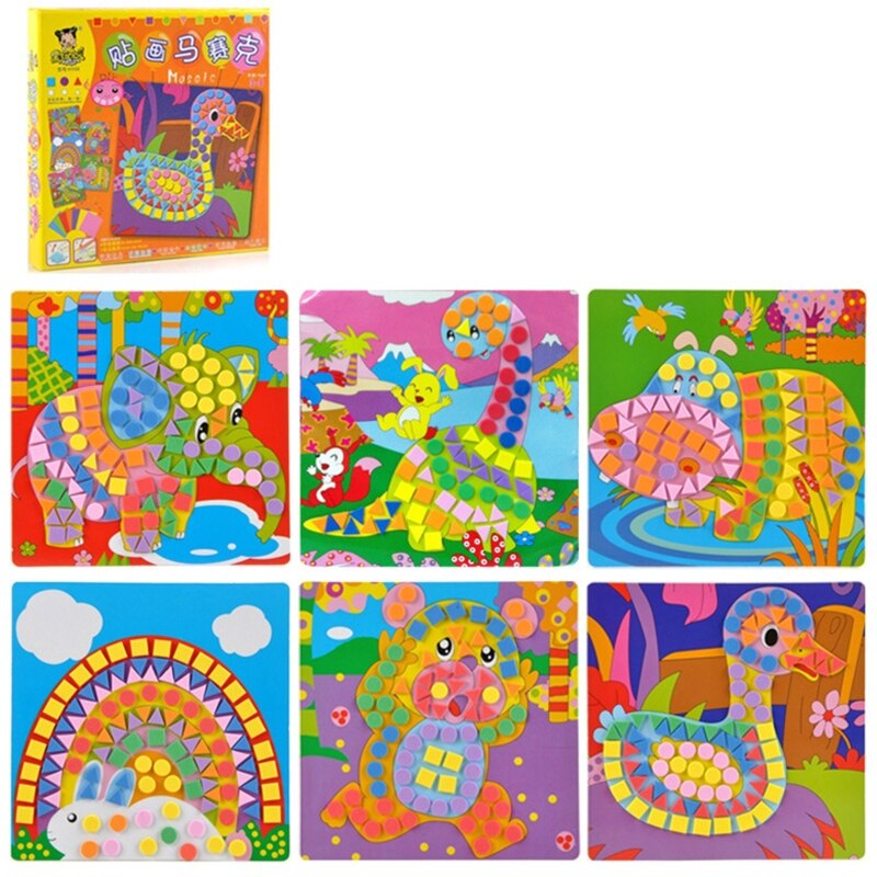 Mosaicos adhesivos 3D de goma EVA para niños, juguetes educativos portátiles hechos de papel duradero, pegatina de espuma artesanal de dibujos animados, 6,69x6,69 pulgadas, 85DE: Animal Paradise Seri