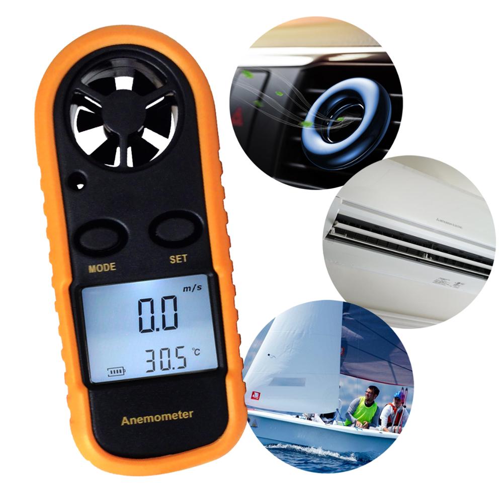 Digital 2-in-1 Mini Anemometer Thermometer Air Wind Flow Speed Temperature Beaufort Meter