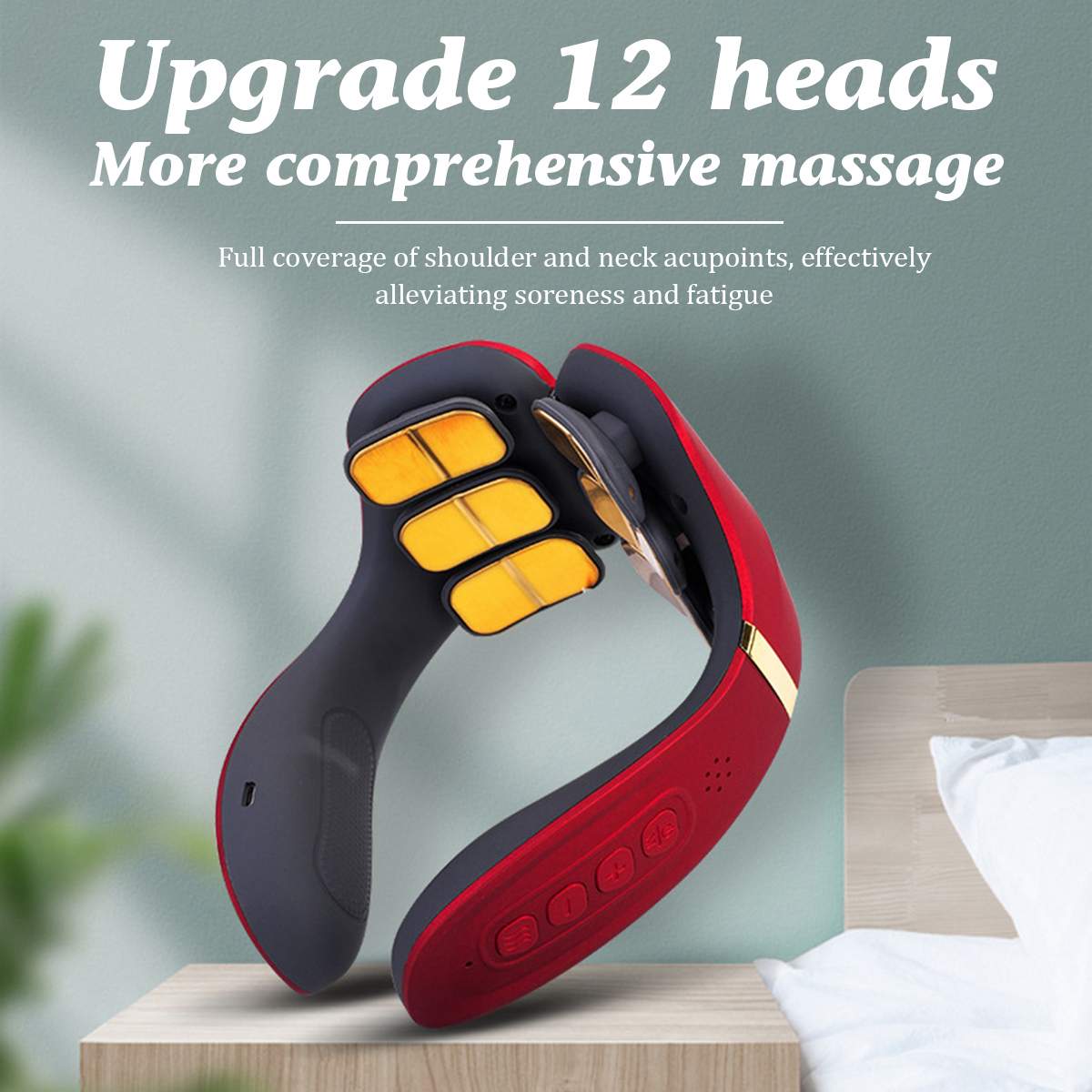 Neck Massager 12 Heads Electric Cervical Massage Pulse Magnetic Therapy Compress Neck Protector 15 Gears WIth Remote Control