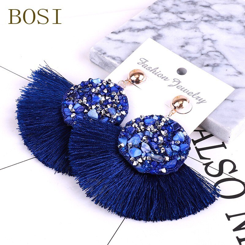 Tassel Earrings Bohemian Crystal Handmade Women Statement Luxury Long Earring jewelry Geometric Fringe Big stone: 13