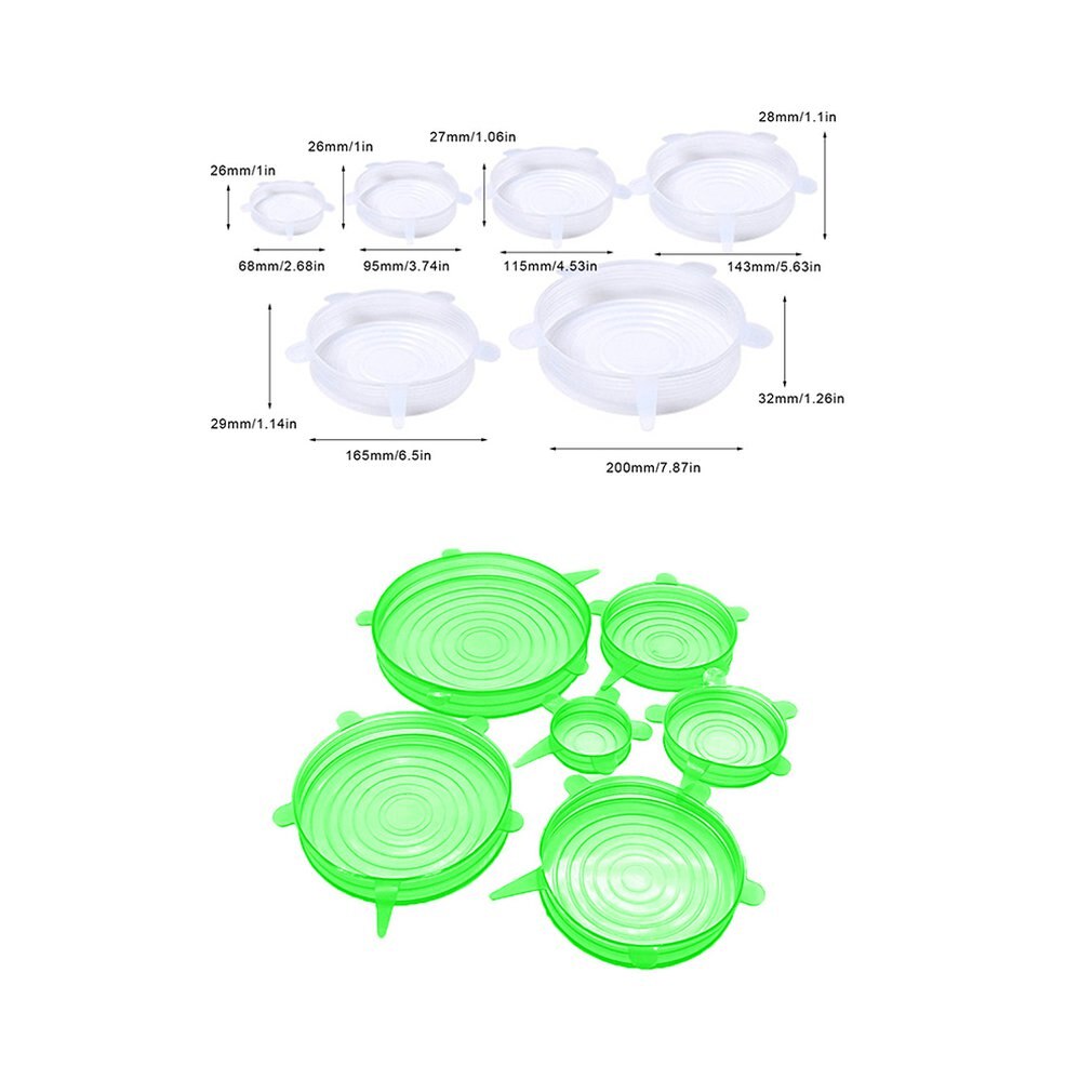 Herbruikbare siliconen verpakking voor voedsel met 6 verschillende maten, houdt voedsel vers, afgesloten keukengereedschap, siliconen rekbare deksels