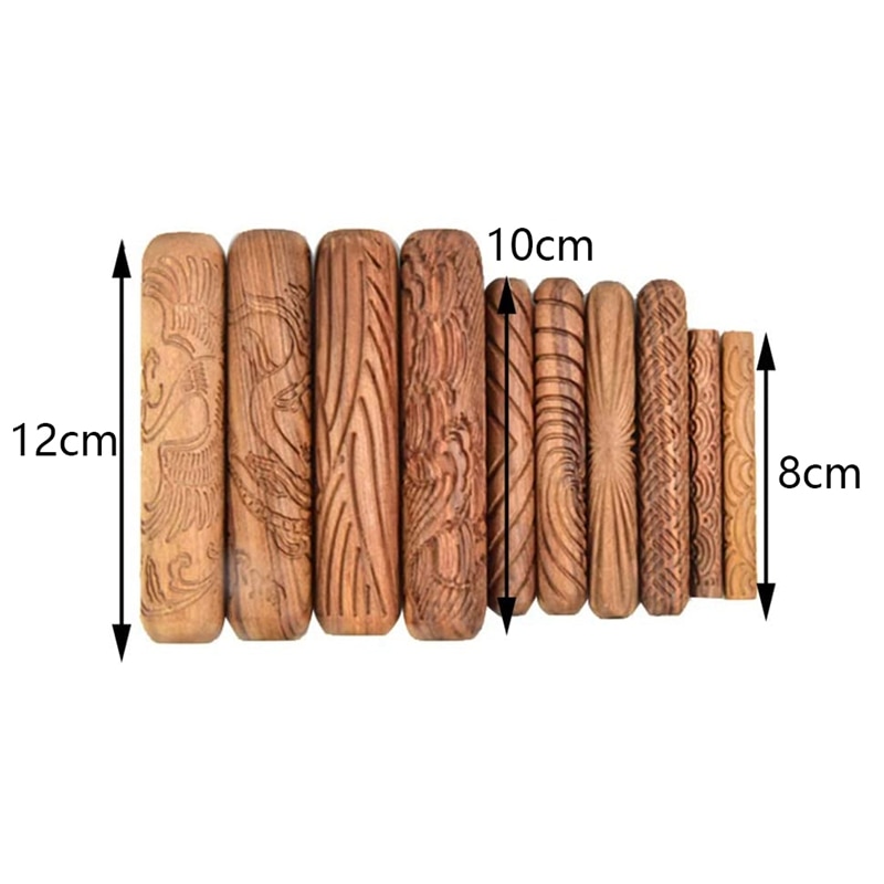 Aardewerk Gereedschap, Houten Handvat Rollen Klei Modeling Patroon Rollers Kit Aardewerk Gereedschap Set Met Diverse Patronen 10Pcs