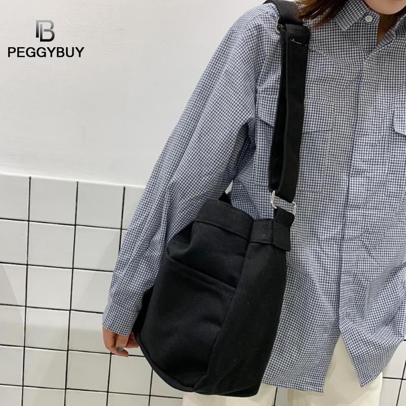 Vrouwen eenvoudige grote capaciteit canvas tas vintage rits klep tas vrouwen effen kleur grote capaciteit schoudertas