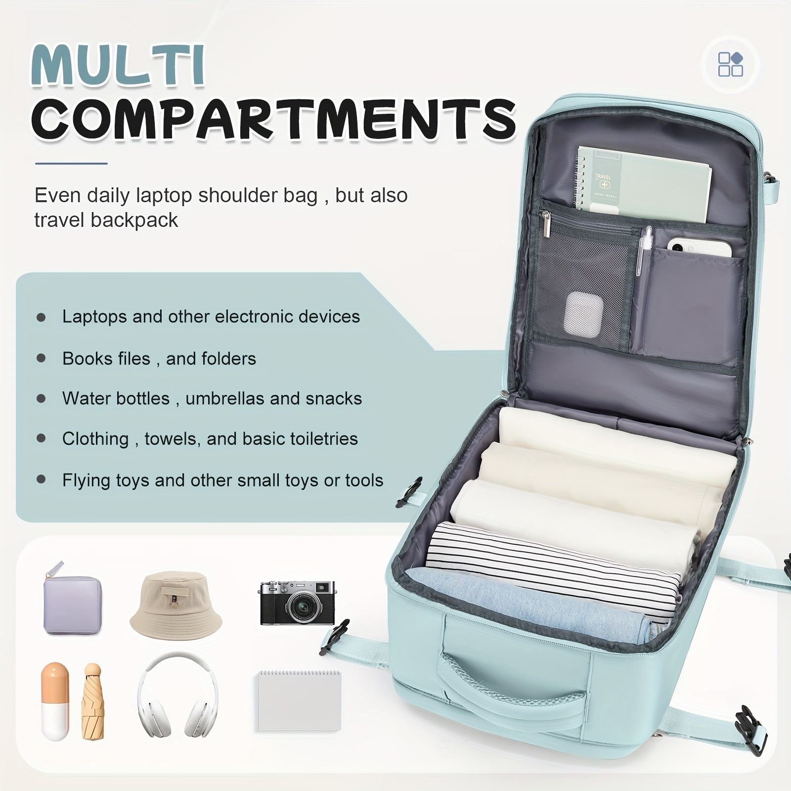 Women's and men's travel backpacks, carry on backpacks, 15.6-inch laptop backpacks, flight approved 40x25x20, personal belonging