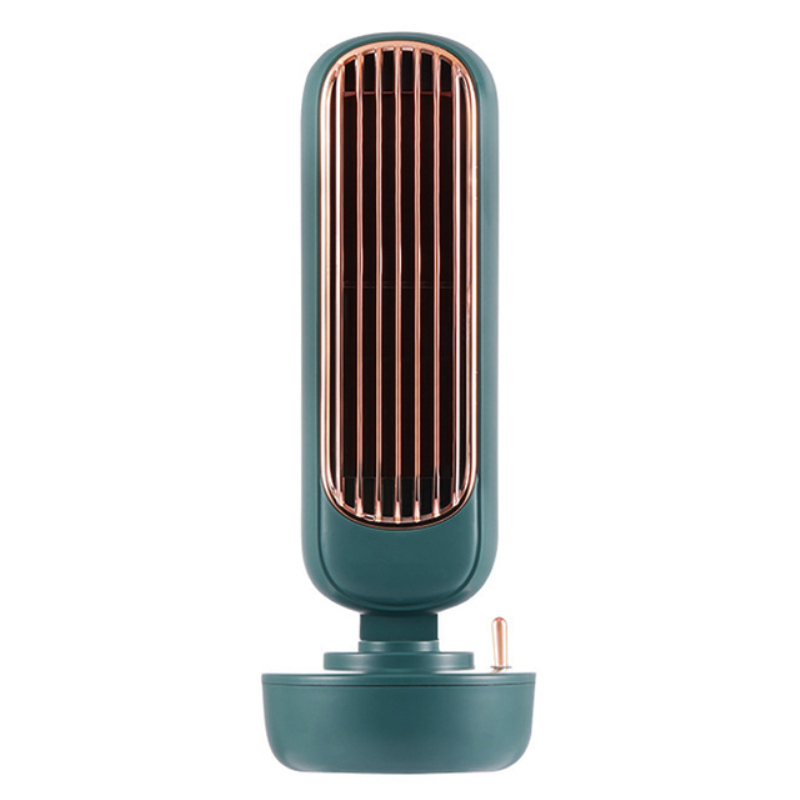 Air Cooler Fan Multifunctional Desktop Silent Air Conditioner Humidifier Home Office USB Leafless Rechargeable Fan: green