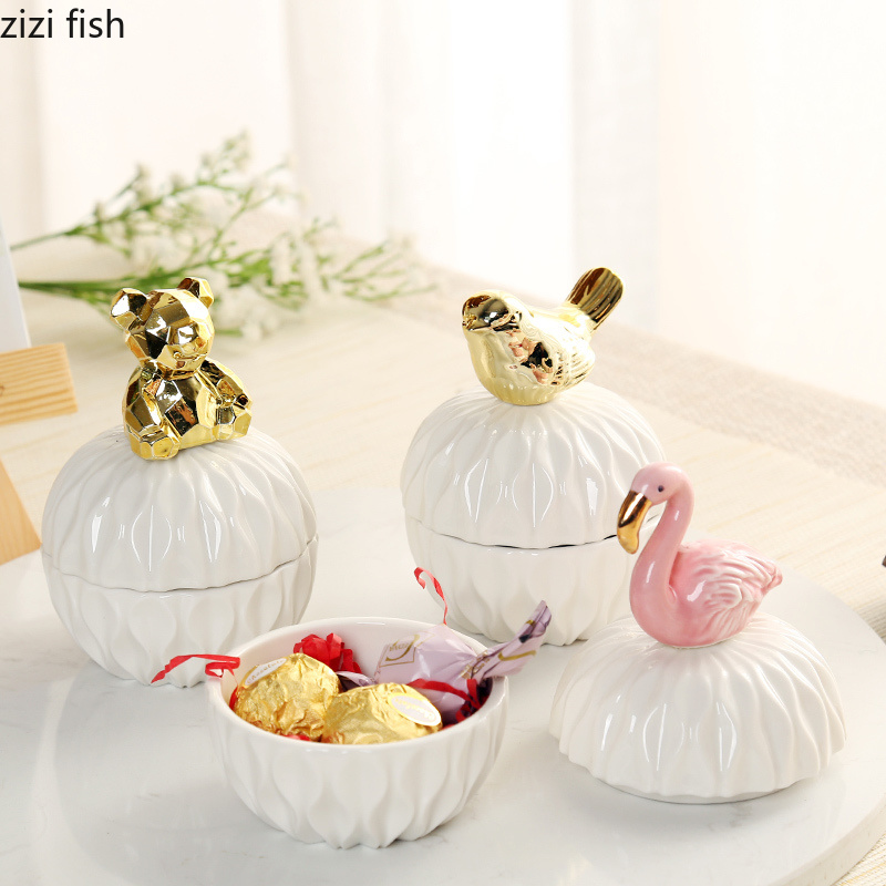 Rosa geometriske dyr keramiske smykkeskrin giftering smykkeboks med krystallholder øredobber smykkeoppbevaringsboks håndverk