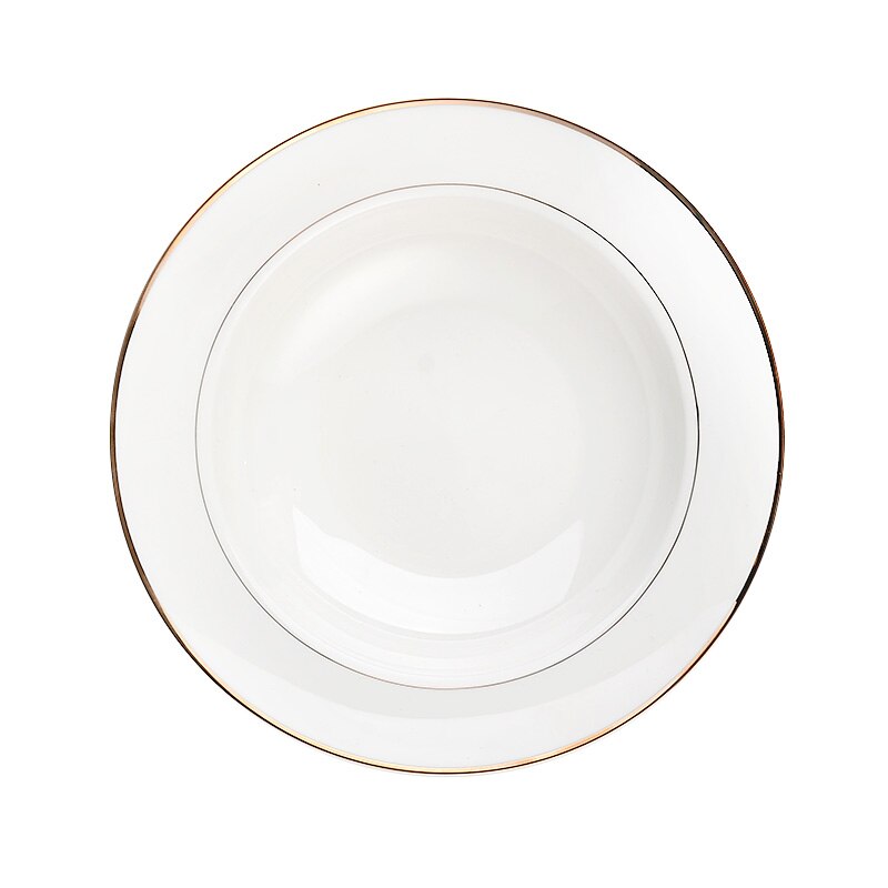Golden Edge PlateTangshan Bone Porcelain Plate Vegetable Plate Deep Plate Household Large Porcelain Plate