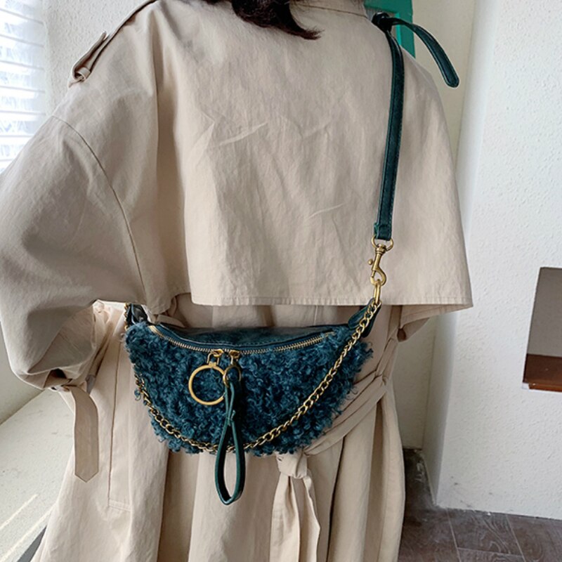 Dames kleine borsttas zachte pluche dames handtas ketting schoudertas messenger bag