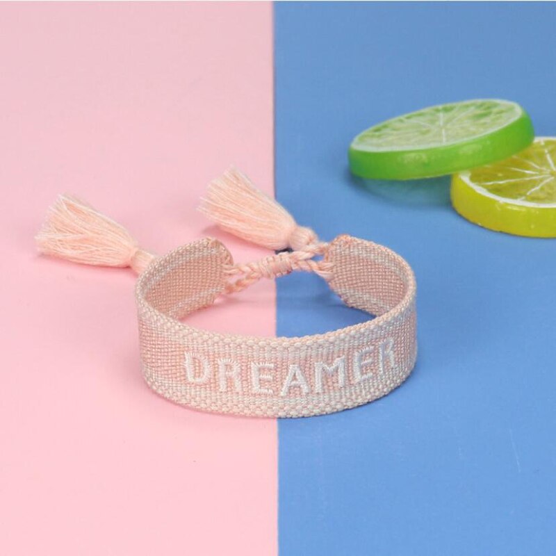 Verstelbare Stof Gevlochten Armband-Borduren Touw Kwastje Vriendschap Armbanden, Vintage Bohemen Handgemaakte Sieraden, Voor Vrouwen: pink