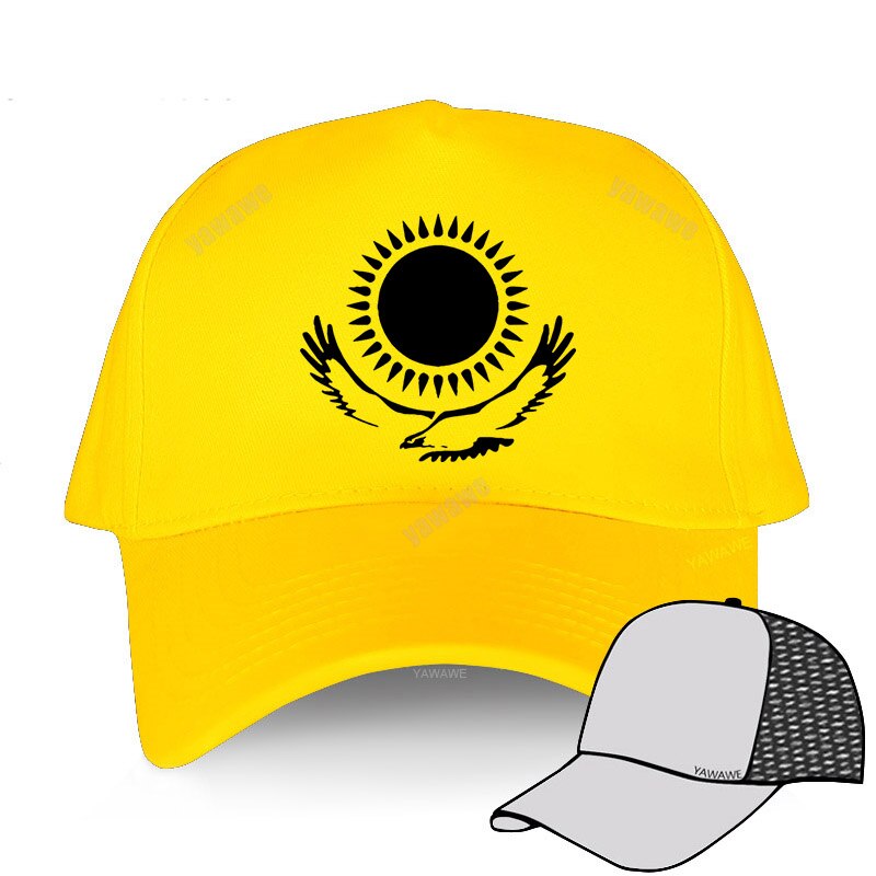 Kazakhstan women cool baseball caps country nations Kazakh flag Kazakhstani KAZ Qazaqstan print men hats Adjustable: yellow mesh