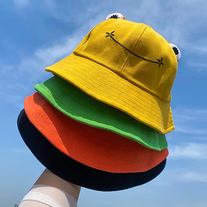 Cute Frog Letter Bucket Hats Women Cover Fisherman Cap Hat For Adult Women Sunscreen Summer Outing Hat