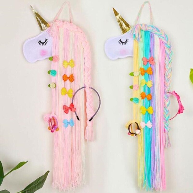 Unicorn Hair Bows Storage Belt for Girls Hair Clips Barrette Hairband Unicorn Wall Hanging Toy Hair Accessories Organizer Holder