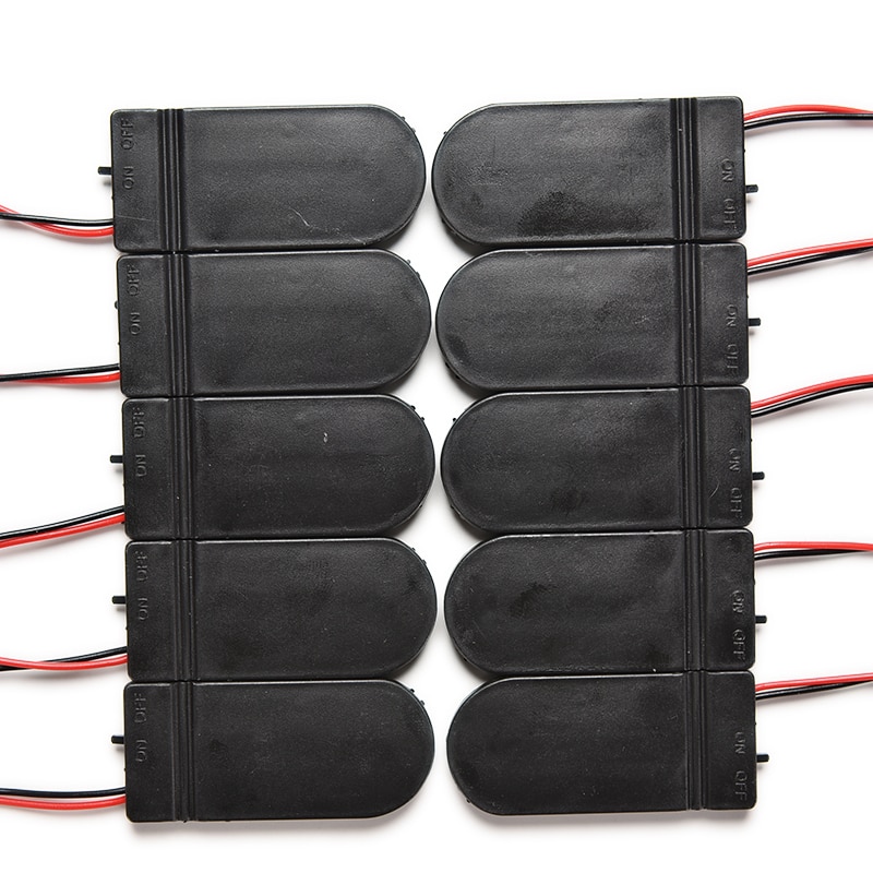 5 Stks/partij Hold 2x CR2032 Button Knoopcelbatterij Holder Case Storage Black Box 6V Wire Lead Aan/ uit Schakelaar