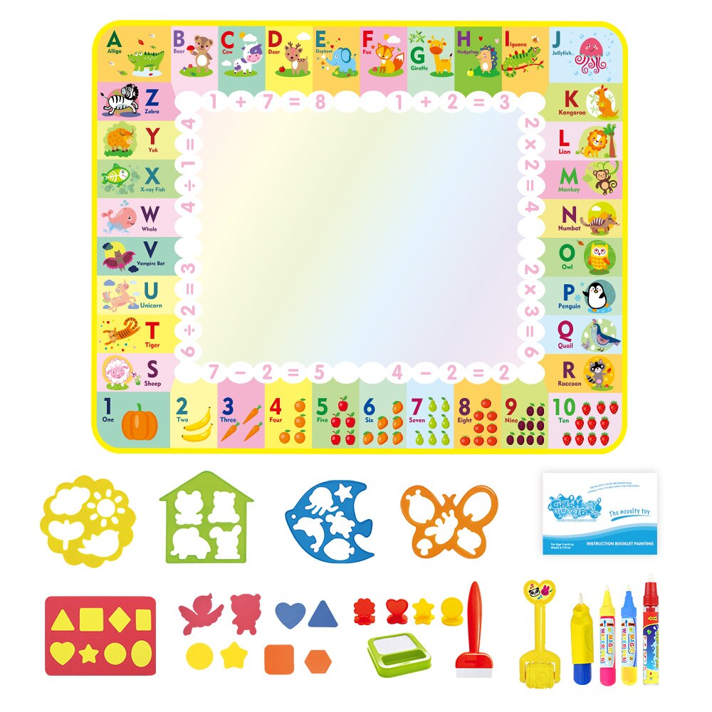Estera de dibujo educativo para niños, tapete mágico de 100x100cm para dibujar con agua, tapete para garabatos, 4 bolígrafos de dibujo y 1 Juego de sellos, tablero de pintura: Type G 120x90cm