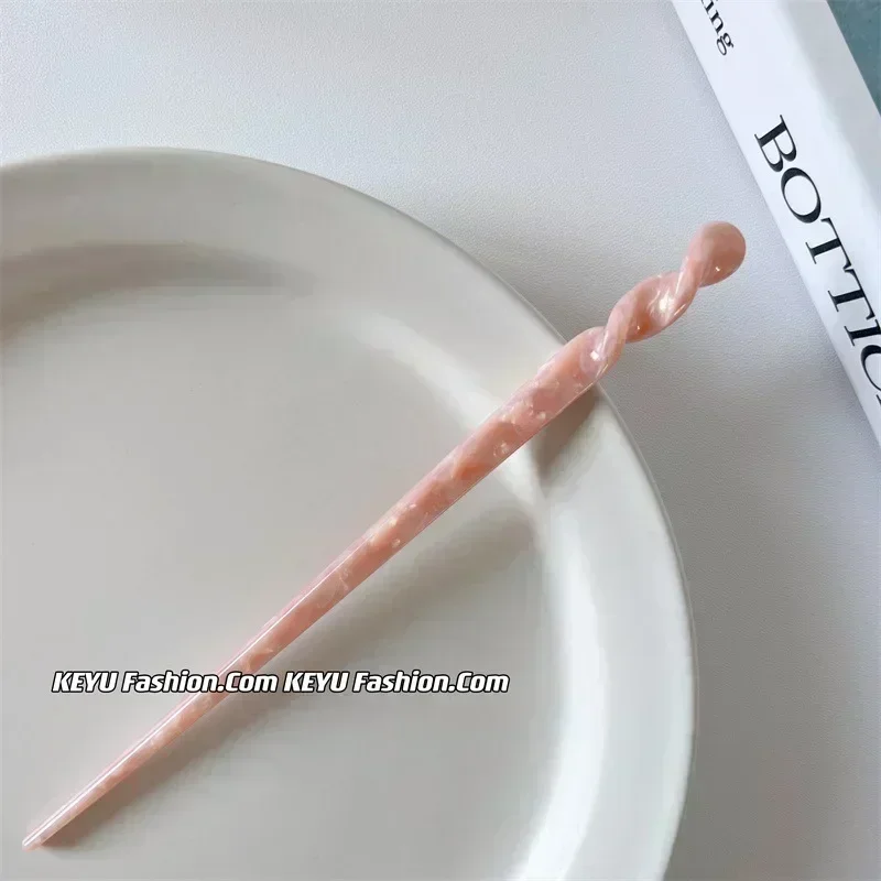 Palillos para el cabello de estilo chino para mujer, palillos de acetato Vintage, horquillas, Clips, joyería de boda, accesorios de estilismo de belleza para niña: Rojo rosado