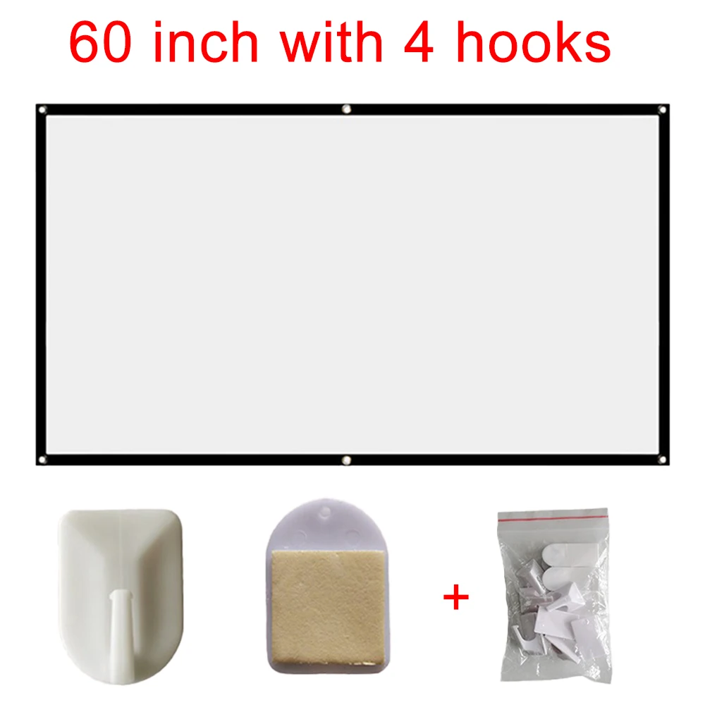 60-150 inch Foldable 16:9 Projector Screen Portable High Density White No Creases Soft Home Movie Theater HD Projection Screen: Beige