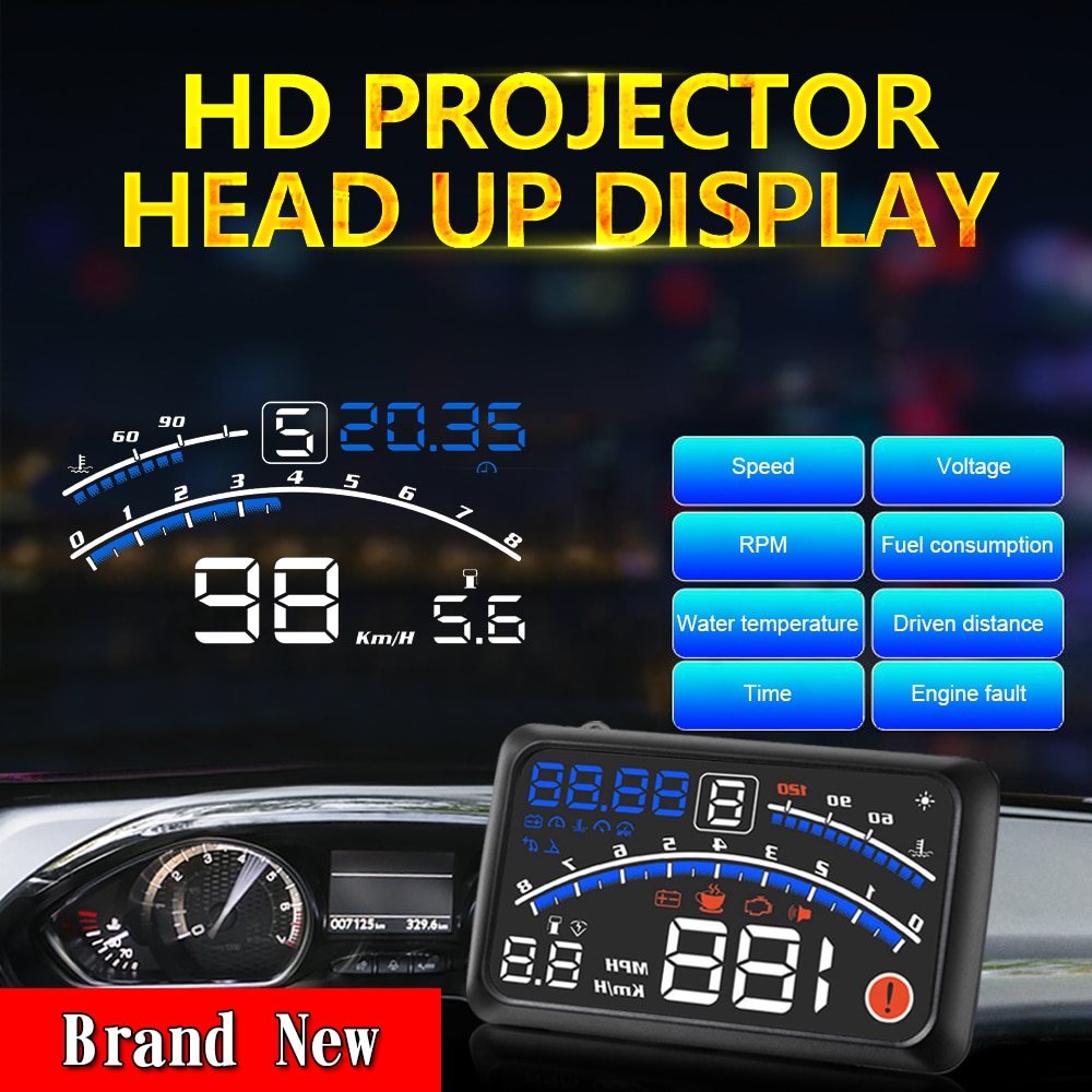 Auto Head Up Display Auto Obdii Eobd 5.5 "Voorruit Projector Hud Display Shift Herinnering Water Temp Rpm Km/H Mph Brandstofverbruik