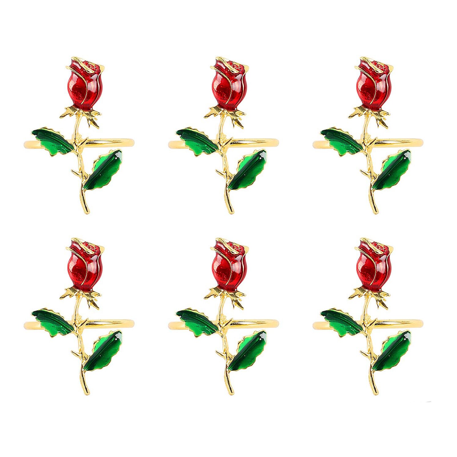 1/6 Stuks Servet Ring Valentijnsdag Servet Ring Rose Flower Servetringen Met Rode Steentjes Diner Tafel Hotel Decor: 6Pcs