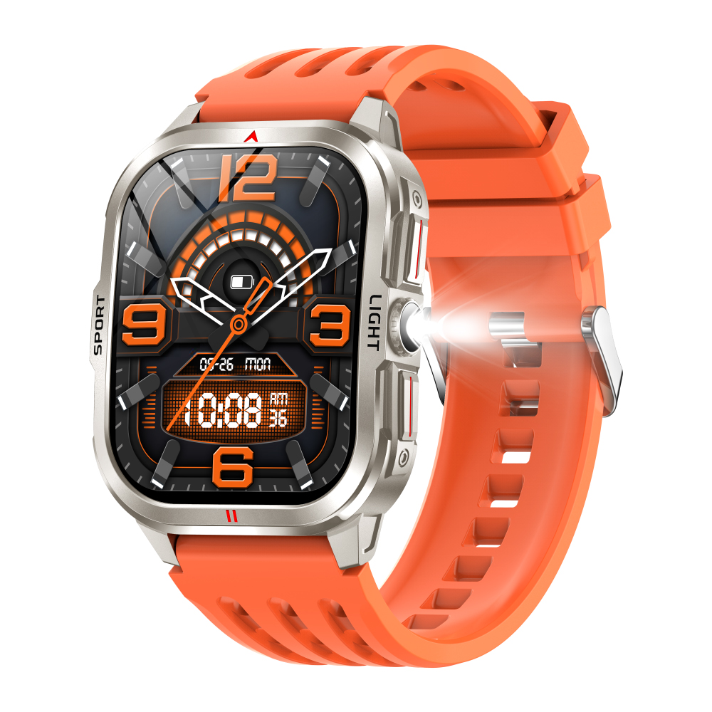 Smartwatch da esterno Torcia da uomo Chiamata wireless Rispondi con un clic Grande schermo curvo HD Smart Watch Sport impermeabile Fitness: Black