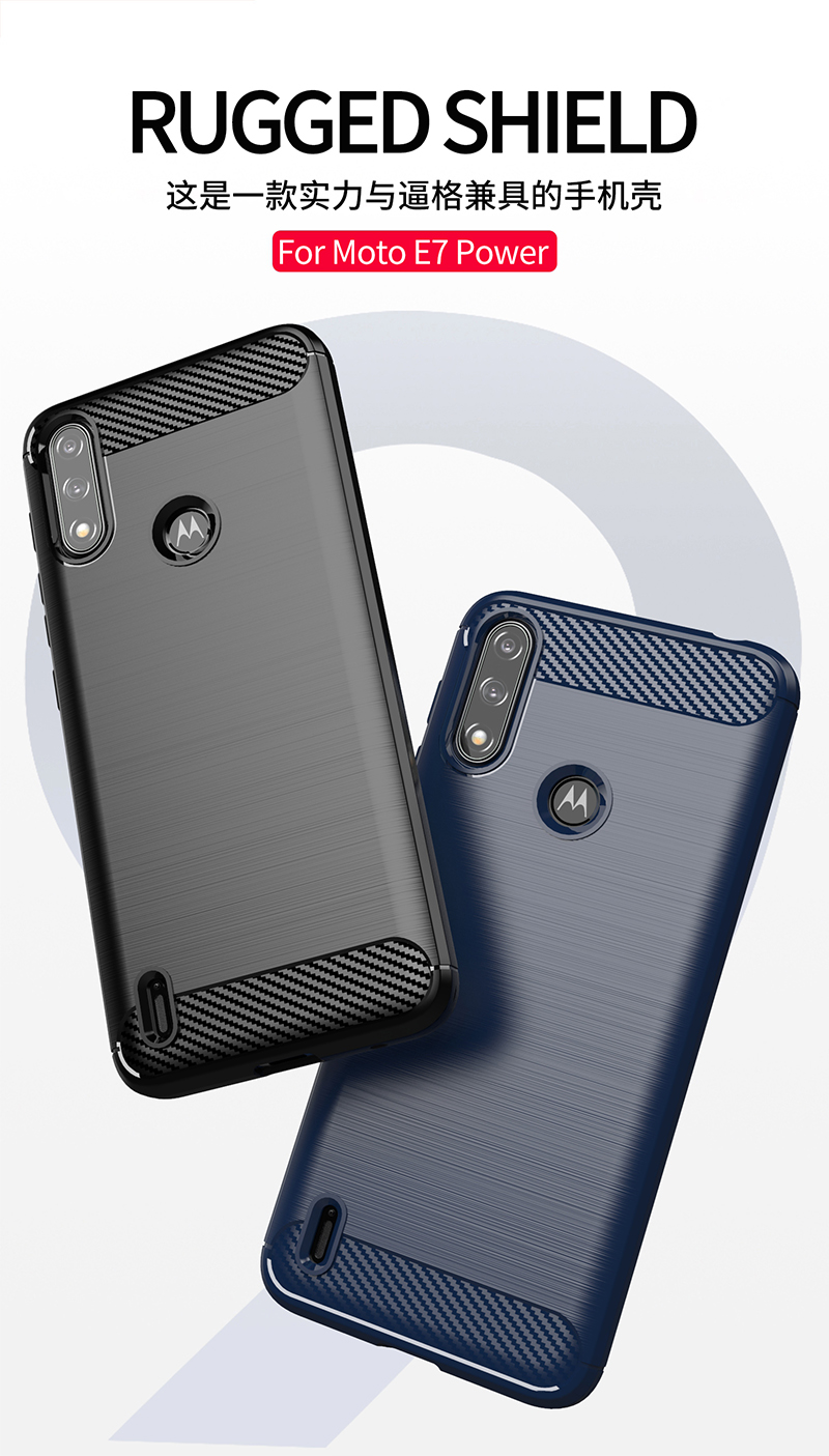 Para motorola moto e7i caso de energia de borracha silicone fibra de carbono capa para motorola e7i e7 caso de energia de volta para moto e7i