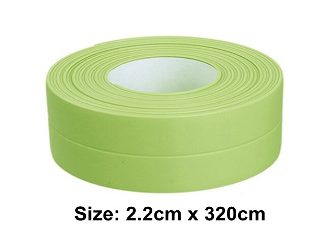 PVC 3.2m Crack Self-adhesive Tape For Bathroom and Kitchen Decoration Anti-mildew Waterproof Sealing Sink Tape Wallpaper Border: Green 2.2cm