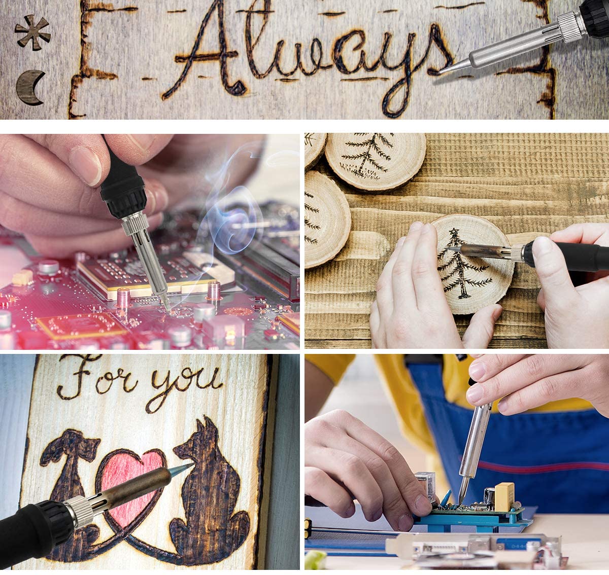 Wood Burning Art Kit Carving Pyrography Pen Kit 60W Adjustable Temperature Soldering Iron Welding Wood Embossing Burning set