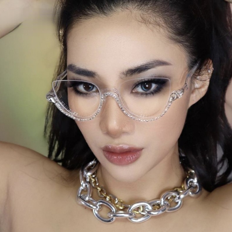 Gafas de ojo de gato con luz azul para mujer, anteojos Retro con diamantes, óptica General, lente transparente de lectura, tendencia femenina,