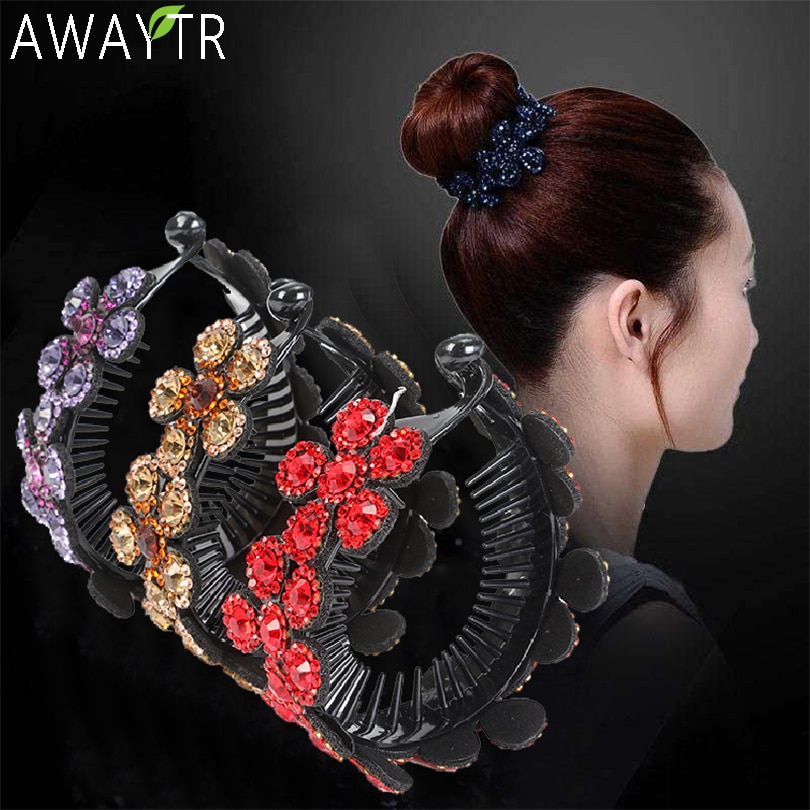 Gehaktbal Haaraccessoires Vrouwen Haar Klauwen Hoofdtooi Strass Bloem Haarspeld Vogelnest Bloemen Broodje Banaan Paardenstaart Clips